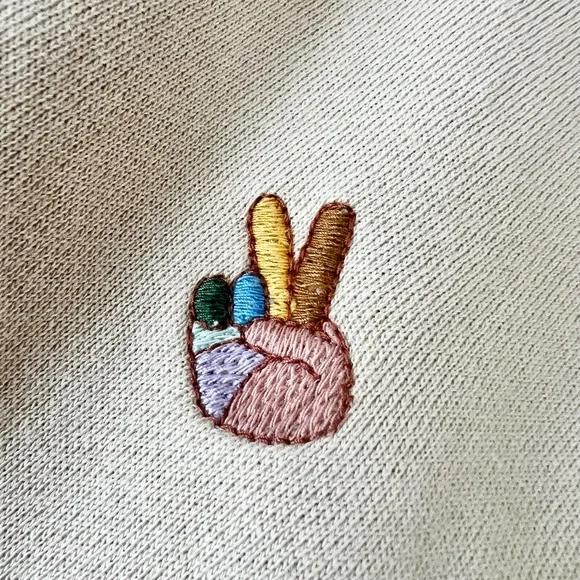 Lou & Grey Cotton Beige Embroidered Peace Sign Matching Sweatshirt and Pant Set - Picture 4 of 9